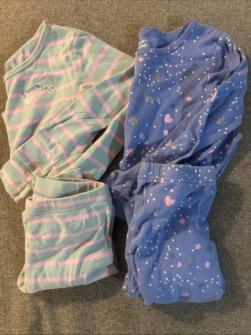 5/$15- Kids Cozy Two-Piece Pajama Set — Pastel Green & Purple